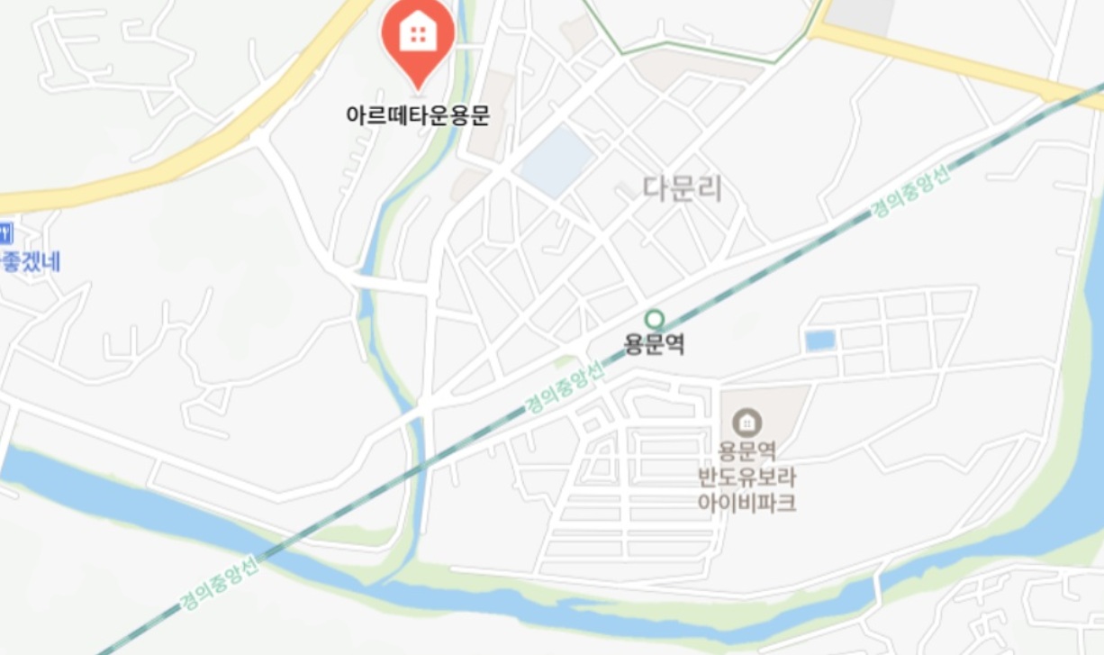 아르떼타운과 용문역 위치 안내도